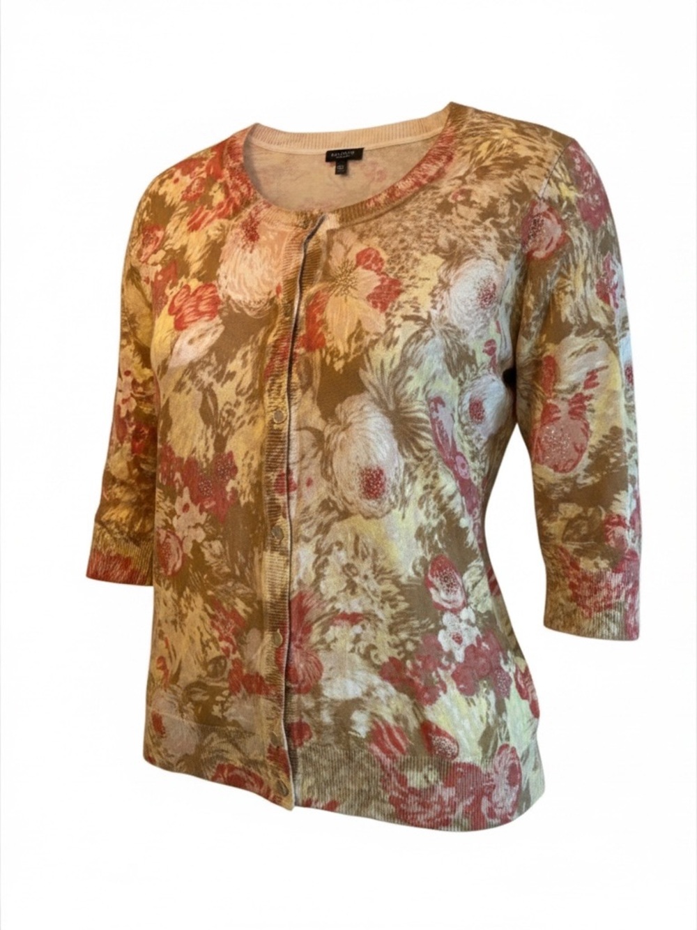 Talbots Floral Embellished Lightweight Cardigan XL 3/4 Sleeve